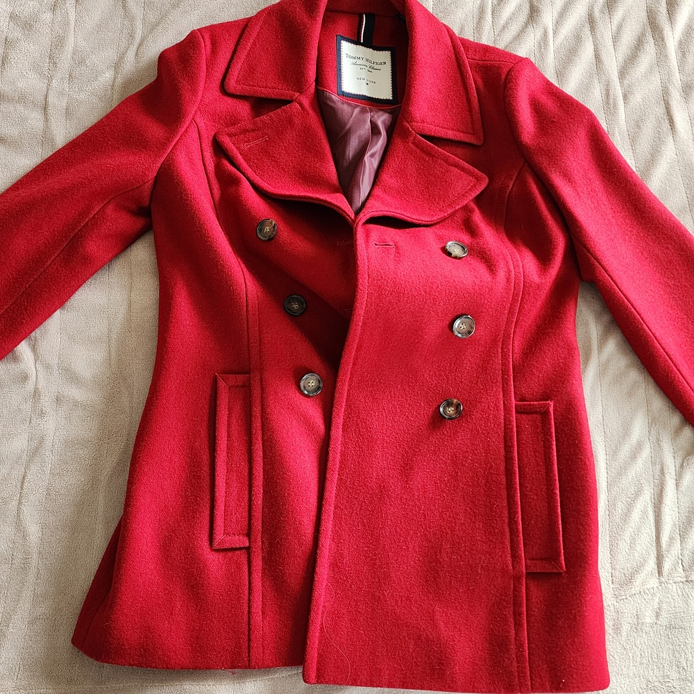 Tommy Hilfiger Women’s Red Double-Breasted Pea Coat